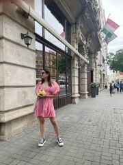 Pembe Balon Kol Kısa Elbise