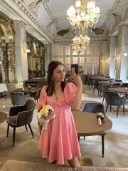 Pembe Balon Kol Kısa Elbise