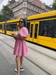 Pembe Balon Kol Kısa Elbise