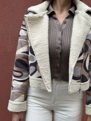 Renkli Peluş Crop Mont