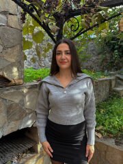 Gri V Yaka Fermuar Detaylı Kazak