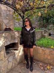 Siyah Kürklü Biker Mont