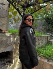 Siyah Kürklü Biker Mont