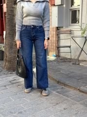 Koyu Mavi Boru Paça Kot Pantolon