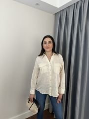 Ekru Çift Cepli Oversize Gömlek