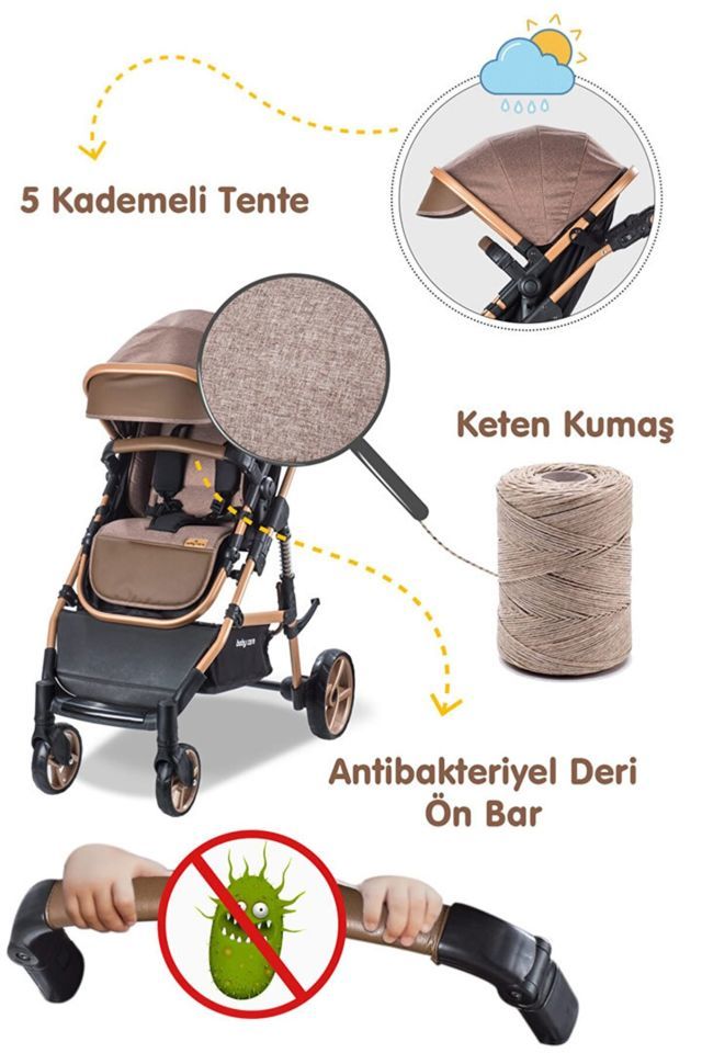 Baby Care BC 340 Bora Cross Travel Bebek Arabası-Gold