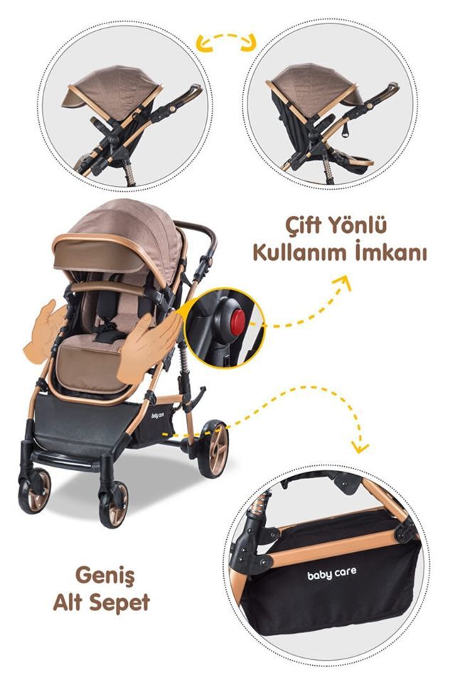 Baby Care BC 340 Bora Cross Travel Bebek Arabası-Gold