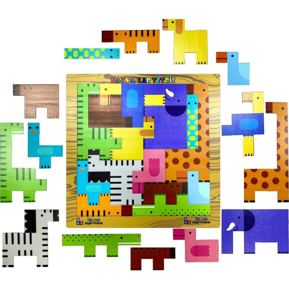 Hamaha HMH-1076 Beyaz Cerc Ahşap Hayvan Puzzle 28x28 cm