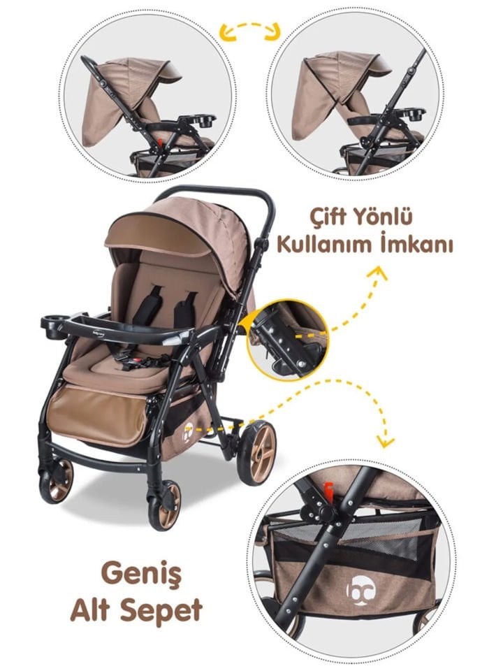 Babycare Combo Maxi Pro Çift Yönlü Bebek Arabası Kahverengi