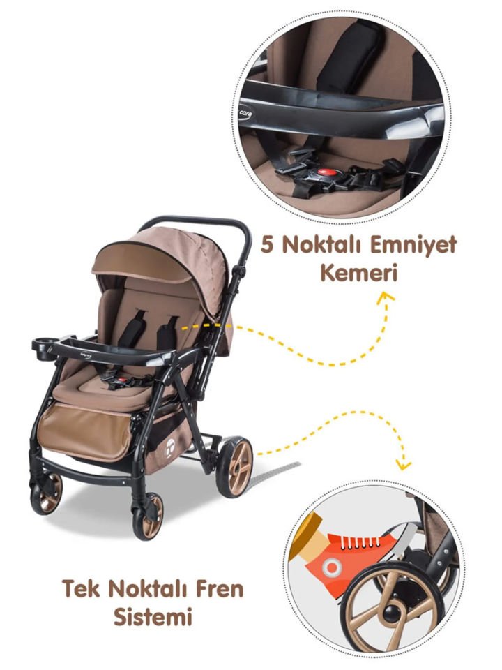Babycare Combo Maxi Pro Çift Yönlü Bebek Arabası Kahverengi