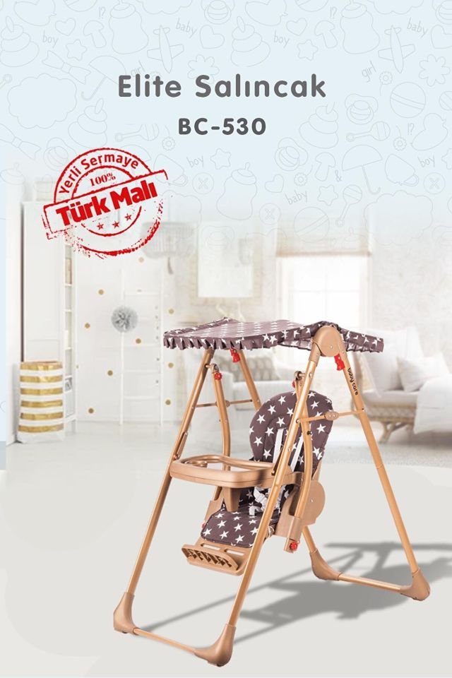 Baby Care BC 530 Rocket Elite Katlanır Tablalı Salıncak-Kahve Gold