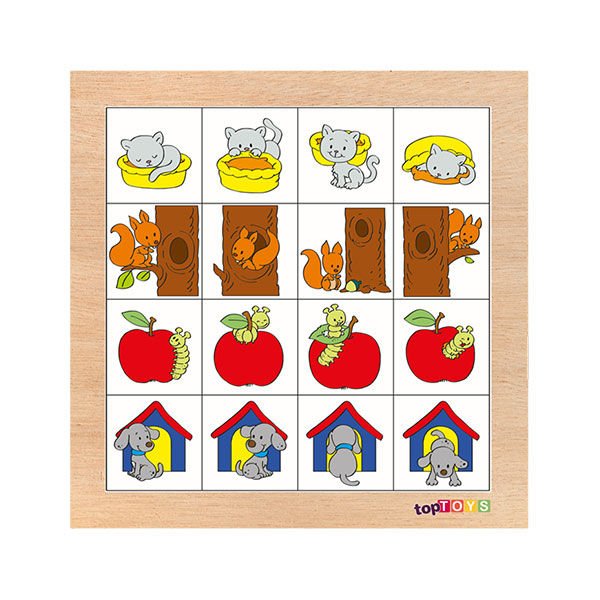 Chiva Aynı Hayvanları Farklı Pozisyonlarda Eşleştir Ahşap Puzzle