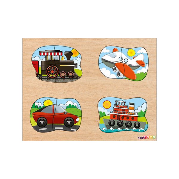 Chiva 4'ü 1 Arada Ahşap Puzzle Taşıtlar