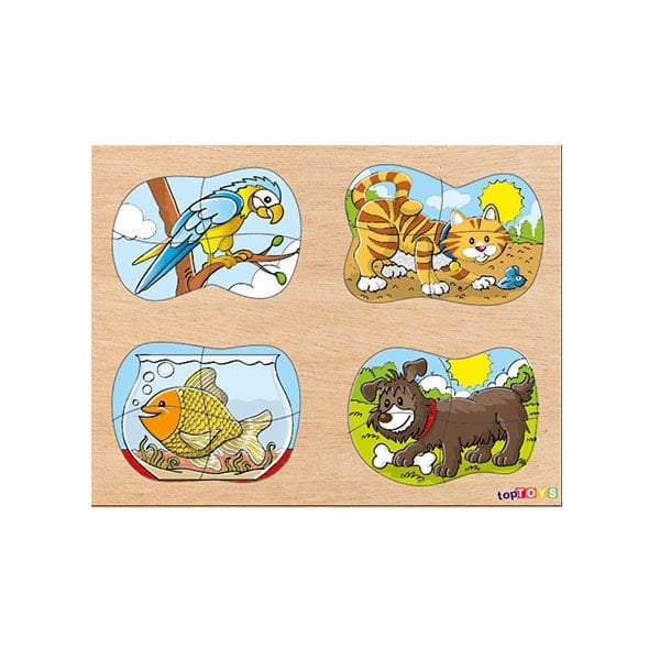 Chiva 4'ü 1 Arada Ahşap Puzzle Evcil Hayvanlar