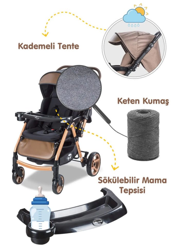Babycare Combo Maxi Pro Çift Yönlü Bebek Arabası Gold Siyah