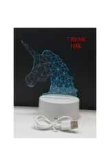 Unicorn At 3d Lamba Usb Ve Pilli 7 Renk Değiştiren Led Işık