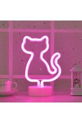 Pembe Kedi Neon Lamba Usb Ve Pilli Cat Neon Led Işık