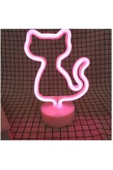 Pembe Kedi Neon Lamba Usb Ve Pilli Cat Neon Led Işık