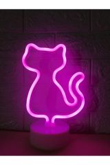 Pembe Kedi Neon Lamba Usb Ve Pilli Cat Neon Led Işık