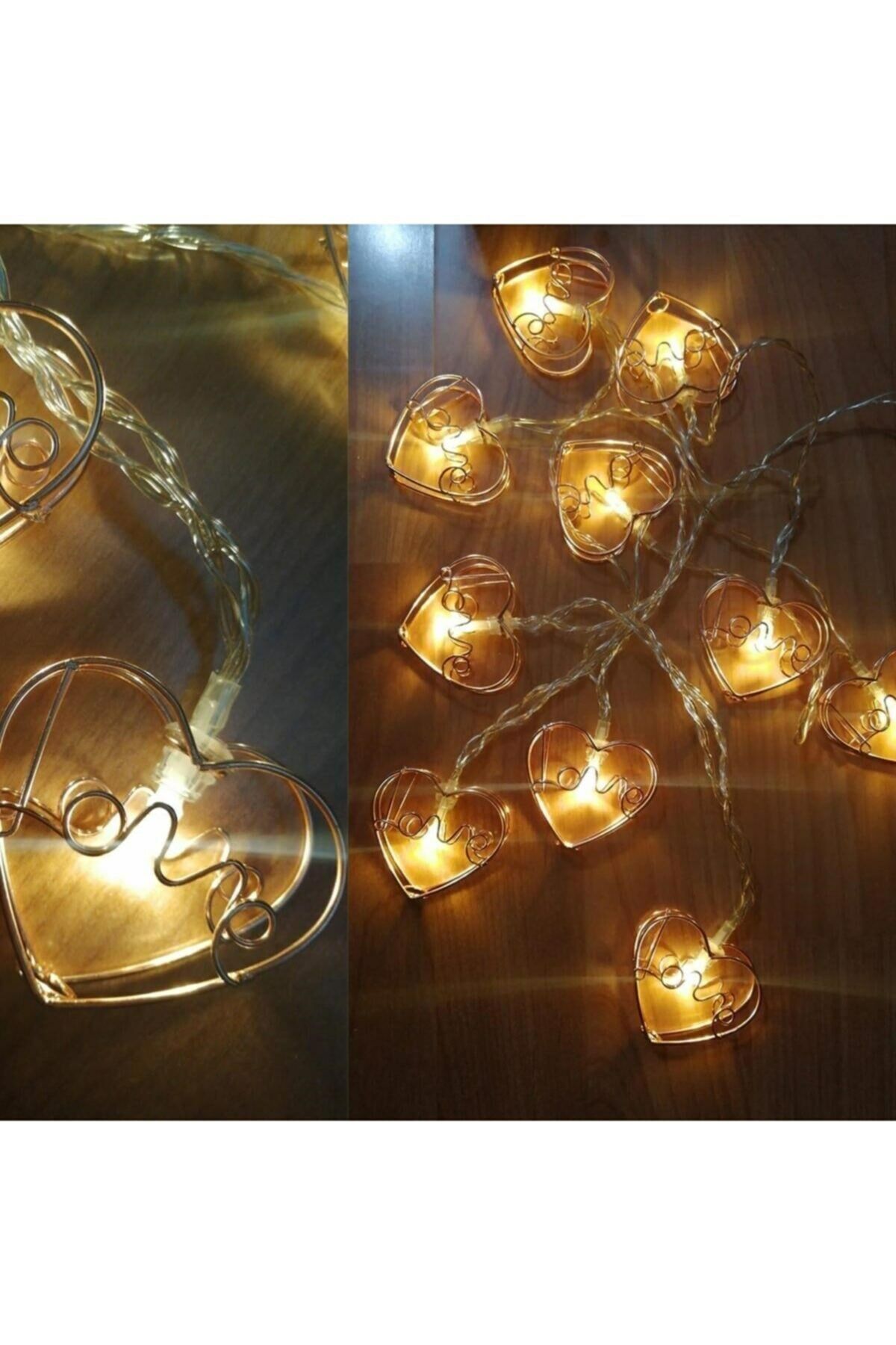 Kalpli Love Yazılı Bakır Metal Şerit Led Işık Zinciri Aydınlatma