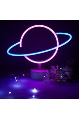 Renkli Saturn Gezegen Lamba Pilli Planet Neon Led Işık