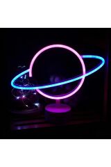 Renkli Saturn Gezegen Lamba Pilli Planet Neon Led Işık