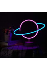 Renkli Saturn Gezegen Lamba Pilli Planet Neon Led Işık