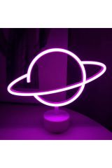 Pembe Saturn Gezegen Neon Lamba Pilli Planet Neon Led Işık