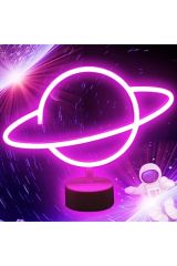 Pembe Saturn Gezegen Neon Lamba Pilli Planet Neon Led Işık