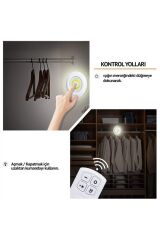 Kablosuz 3'lü Led Spot Lambalar Uzaktan Kumandalı Pilli Yapışkanlı Ergonomik Spot Lamba 3 Adet