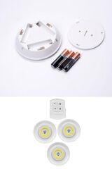 Kablosuz 3'lü Led Spot Lambalar Uzaktan Kumandalı Pilli Yapışkanlı Ergonomik Spot Lamba 3 Adet