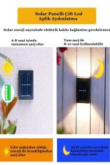 2 Adet Çift Led'li Güneş Enerjili Solar Dekoratif Aplik Aydınlatma