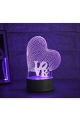 Kalp Üzeri Love Yazılı 3d Lamba Usb Ve Pilli 7 Renk Değiştiren Led Işık