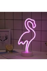 Pembe Flamingo Model Neon Led Işıklı Masa Lambası