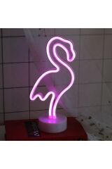 Pembe Flamingo Model Neon Led Işıklı Masa Lambası