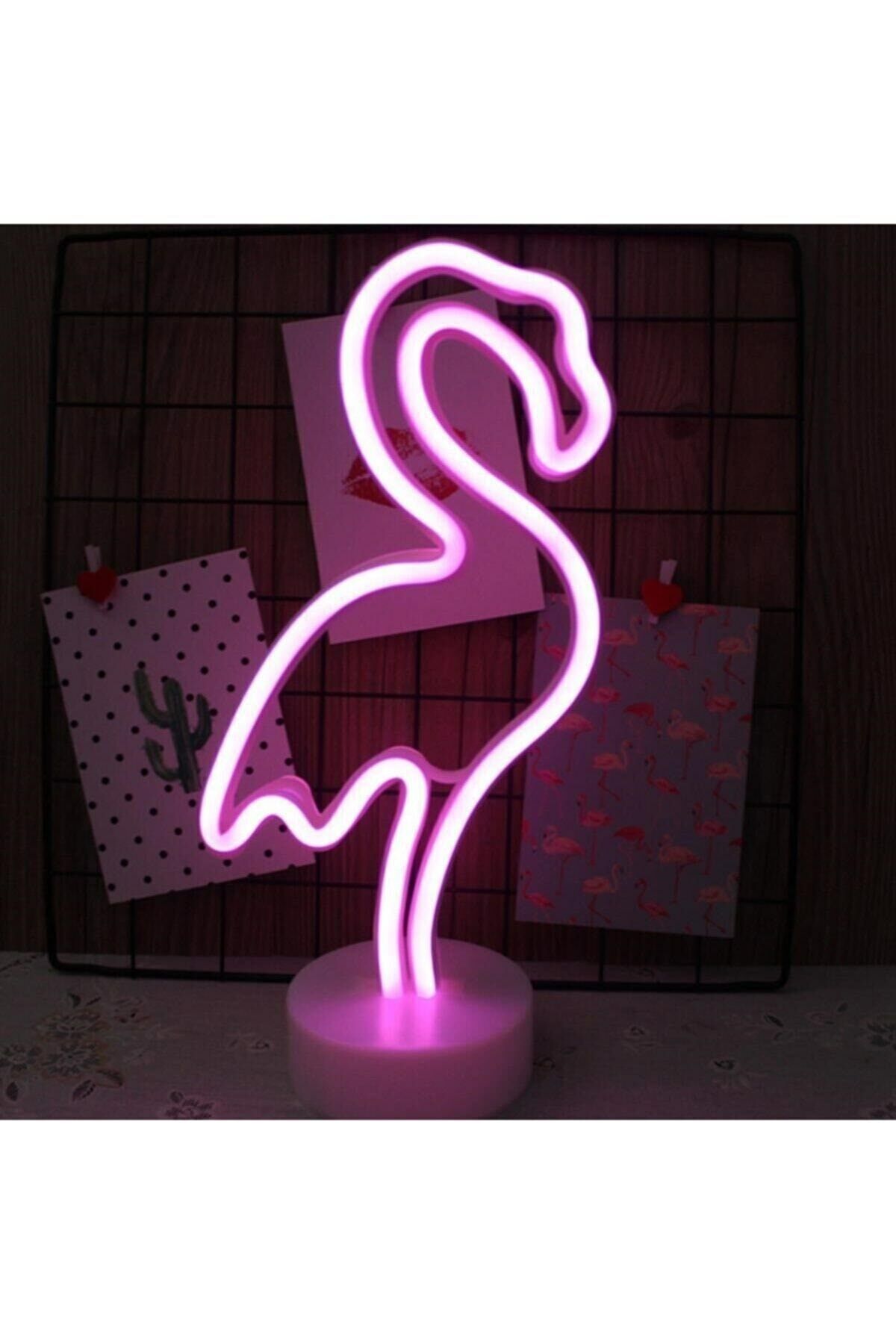 Pembe Flamingo Model Neon Led Işıklı Masa Lambası