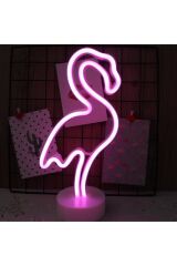 Pembe Flamingo Model Neon Led Işıklı Masa Lambası