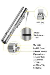 2 Adet Usb Ile Şarj Edilebilen Lazer 3 In 1 Kırmızı Işık + Beyaz Meşale Işık + Uv El Feneri 2 Adet