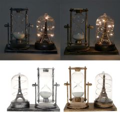 Işıklı Paris Eyfel Kulesi Kum Saati Dekoratif Hediyelik Eiffel Retro Kum Saati Biblo Gold Işıklı