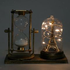 Işıklı Paris Eyfel Kulesi Kum Saati Dekoratif Hediyelik Eiffel Retro Kum Saati Biblo Gold Işıklı