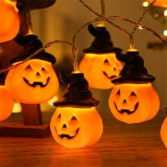 Siyah Şapkalı Bal Kabağı Led Işık Zinciri Halloween Cadılar Bayramı Kutlama Dekor Işıkları