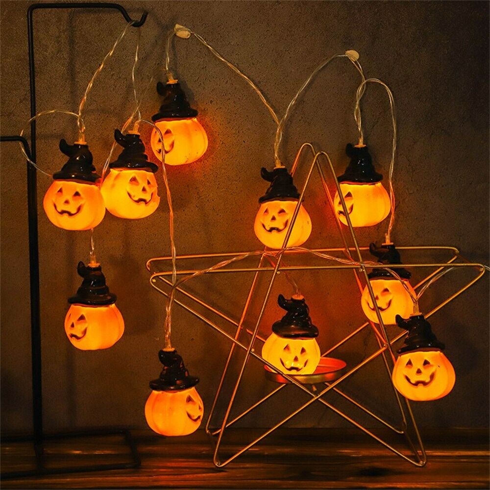 Siyah Şapkalı Bal Kabağı Led Işık Zinciri Halloween Cadılar Bayramı Kutlama Dekor Işıkları