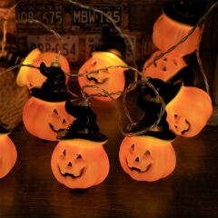 Siyah Şapkalı Bal Kabağı Led Işık Zinciri Halloween Cadılar Bayramı Kutlama Dekor Işıkları