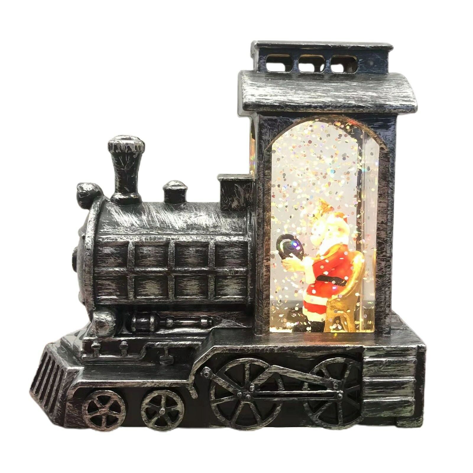 Yılbaşı Treni Işıklı Kar Küresi Noel Baba Tren Dekoratif Hediyelik Biblo Gümüş gri