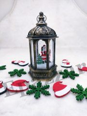 Yılbaşı Çam Ağacı & Noel Baba Tasarımlı Gold Sulu Simli Fener Tipi Işıklı Küre