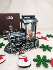 Yılbaşı Noel Baba Tasarımlı Gümüş Sulu Simli Tren Model Işıklı Küre