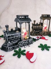2 Adet Yılbaşı Noel Baba Tasarımlı Gümüş & Gold Sulu Simli Tren Model Işıklı Küre
