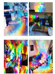 Dekoratif Uv Koruyucu Transparan 3D Gökkuşağı Cam Folyosu Statik Sticker 3 Metre X 60 Cm