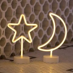 Ay Hilal ve Yıldız Tasarımlı 2li Neon Led Masa Ve Gece Lambası Usb Ve Pilli 2li neon led ışık