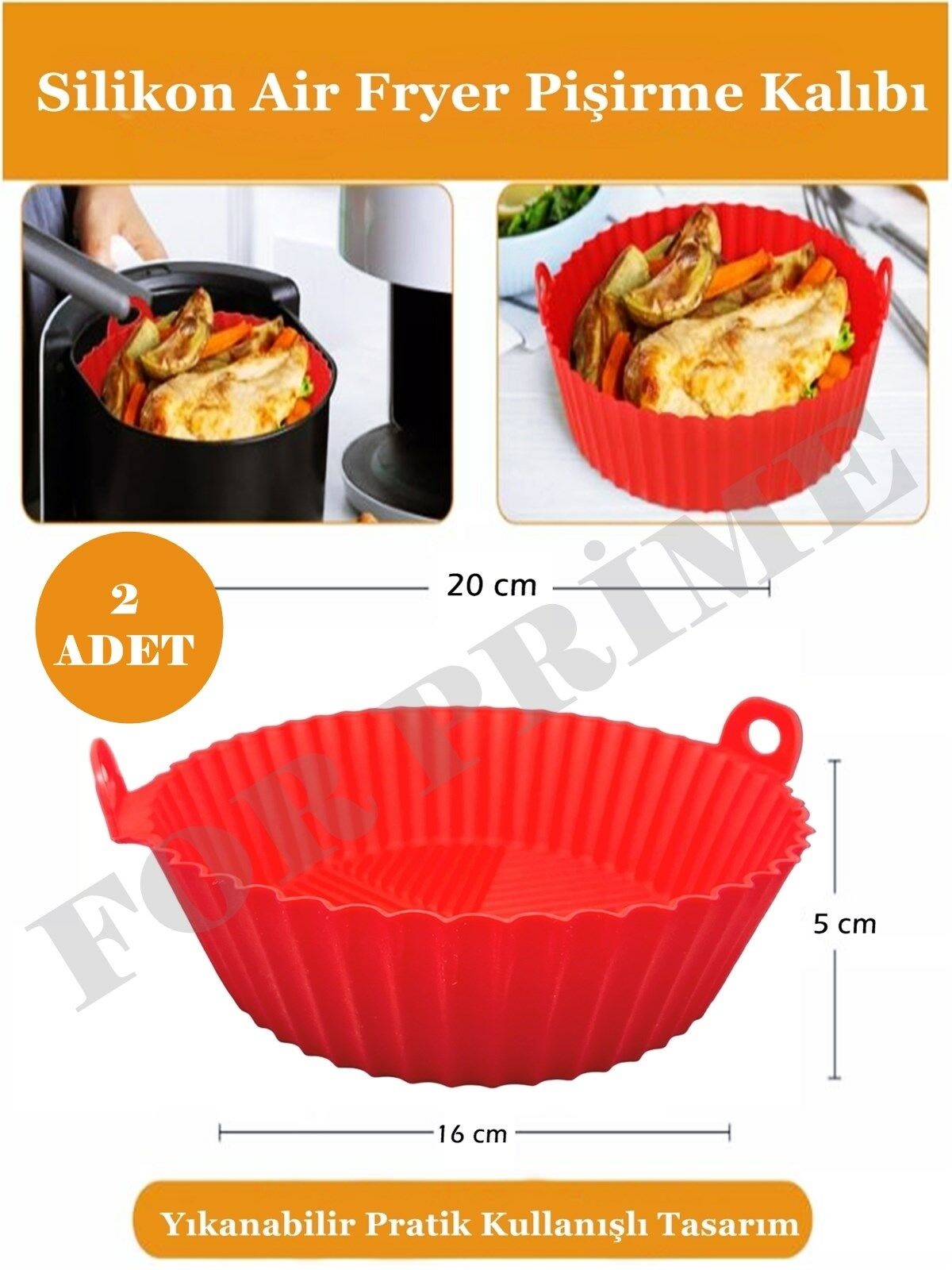 2 Adet Air Fryer Hava Fritözü Silikon Pişirme Kalıbı 20 Cm X 5 Cm Kırmızı